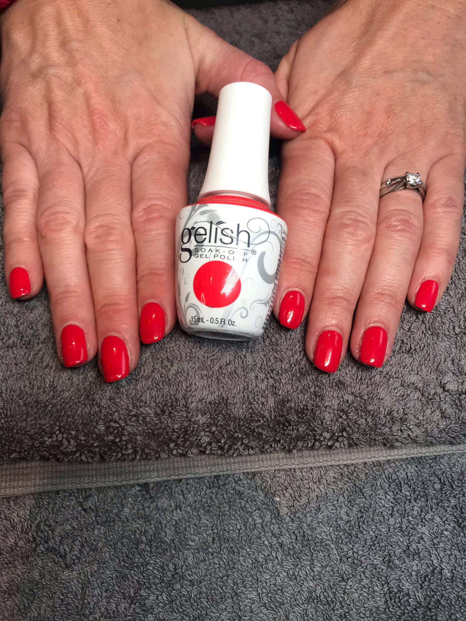 Gelish gel manicure in red at Alban Beauty